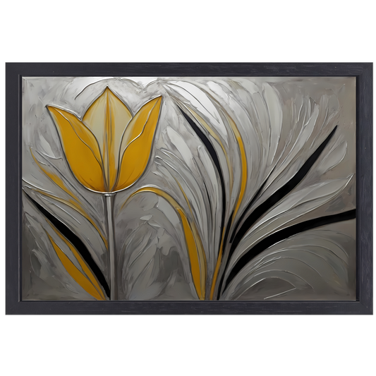 Abstracte Gele Tulp op Zilveren Achtergrond canvas met baklijst