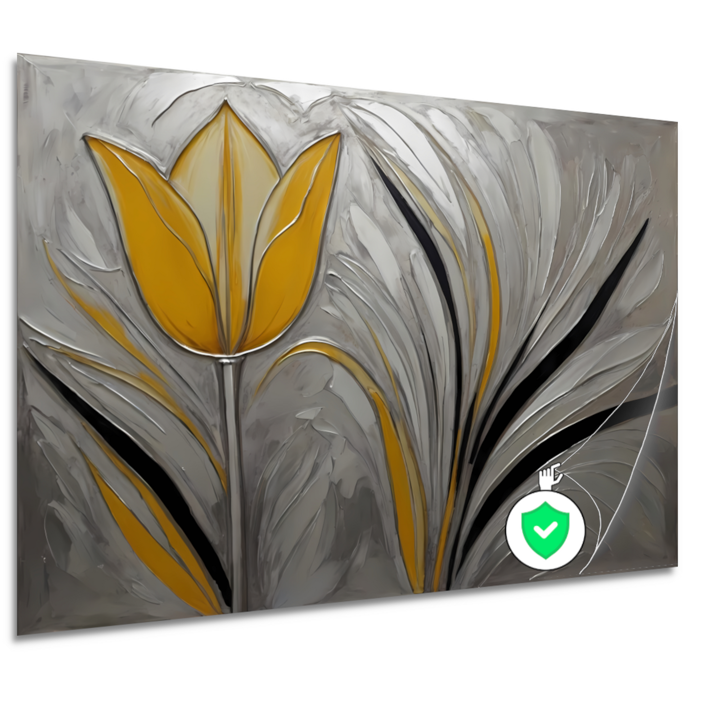 Abstracte Gele Tulp op Zilveren Achtergrond poster