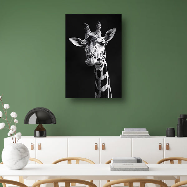 Zwart-wit portret van een giraffe canvas