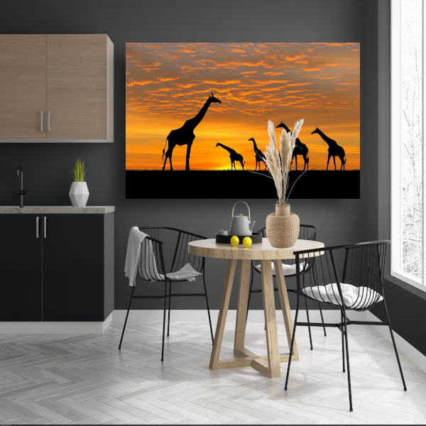 Silhouetgiraffes Zonsondergang Savanne canvas