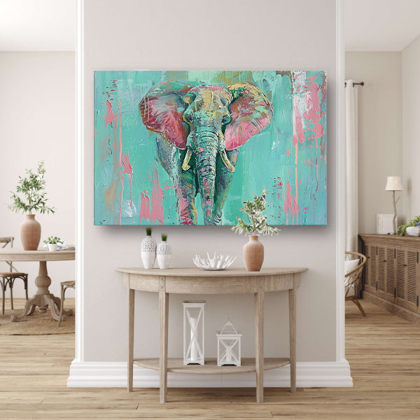 Abstract kleurrijk olifant schilderij op canvas poster