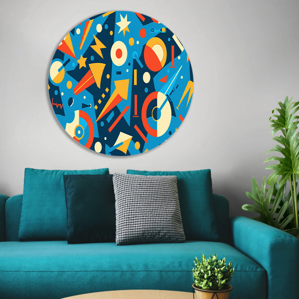 Kleurrijk abstract ontwerp met geometrische vormen aluminium muurcirkel