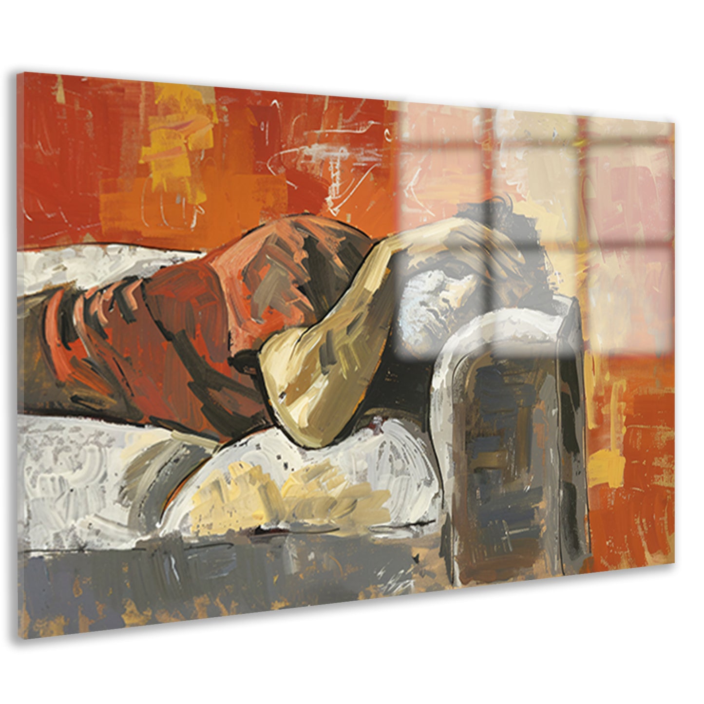 Liggende figuur op een bank in rust acrylglas