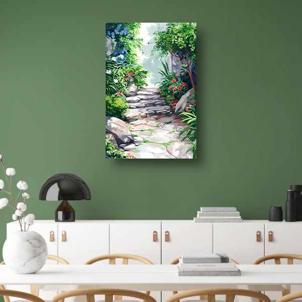 Stenen Pad in Bloeiende Tuin canvas
