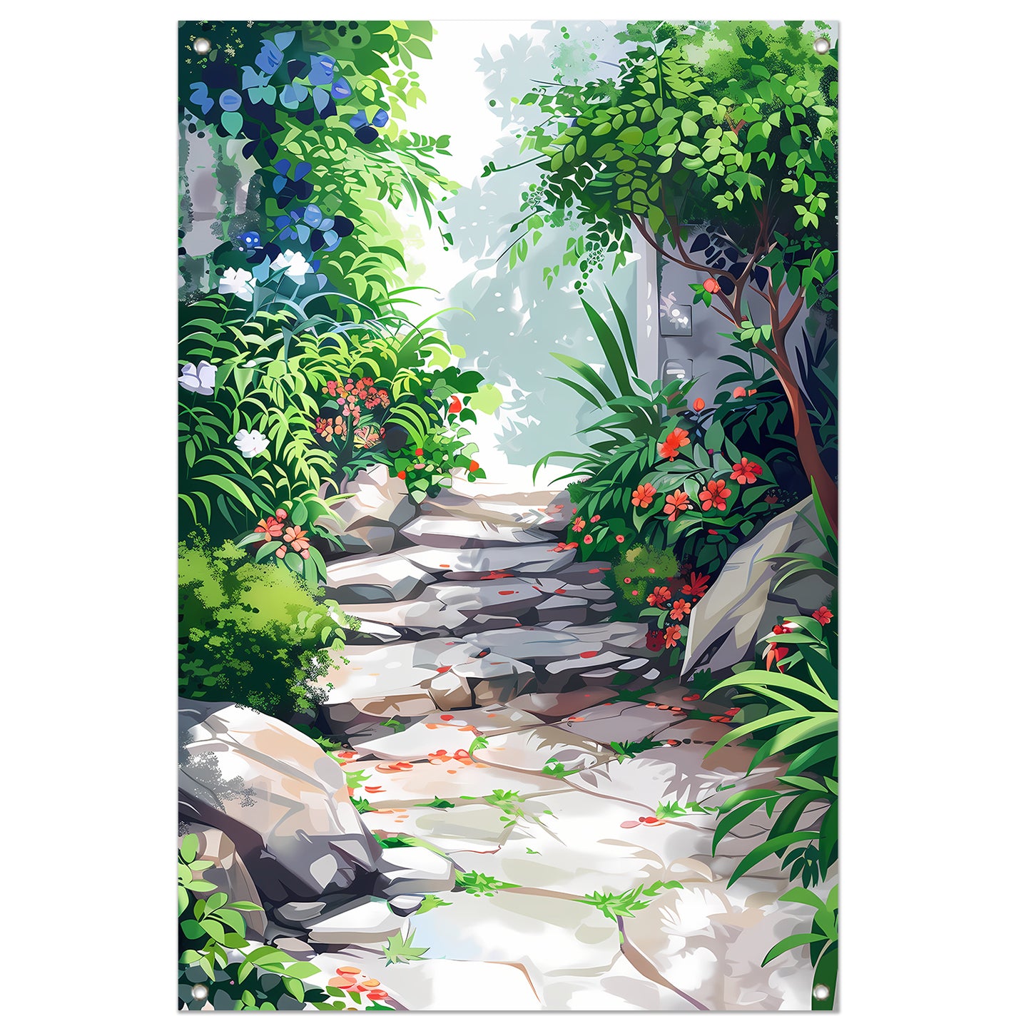 Stenen Pad in Bloeiende Tuin tuinposter