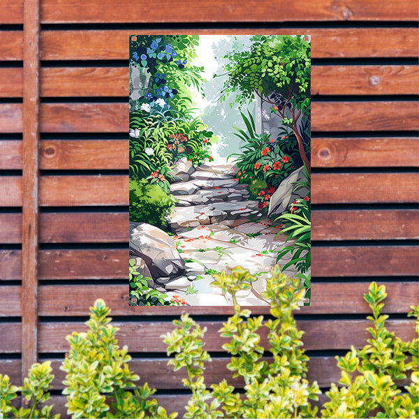 Stenen Pad in Bloeiende Tuin tuinposter