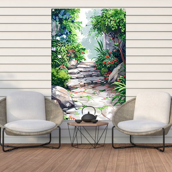 Stenen Pad in Bloeiende Tuin tuinposter
