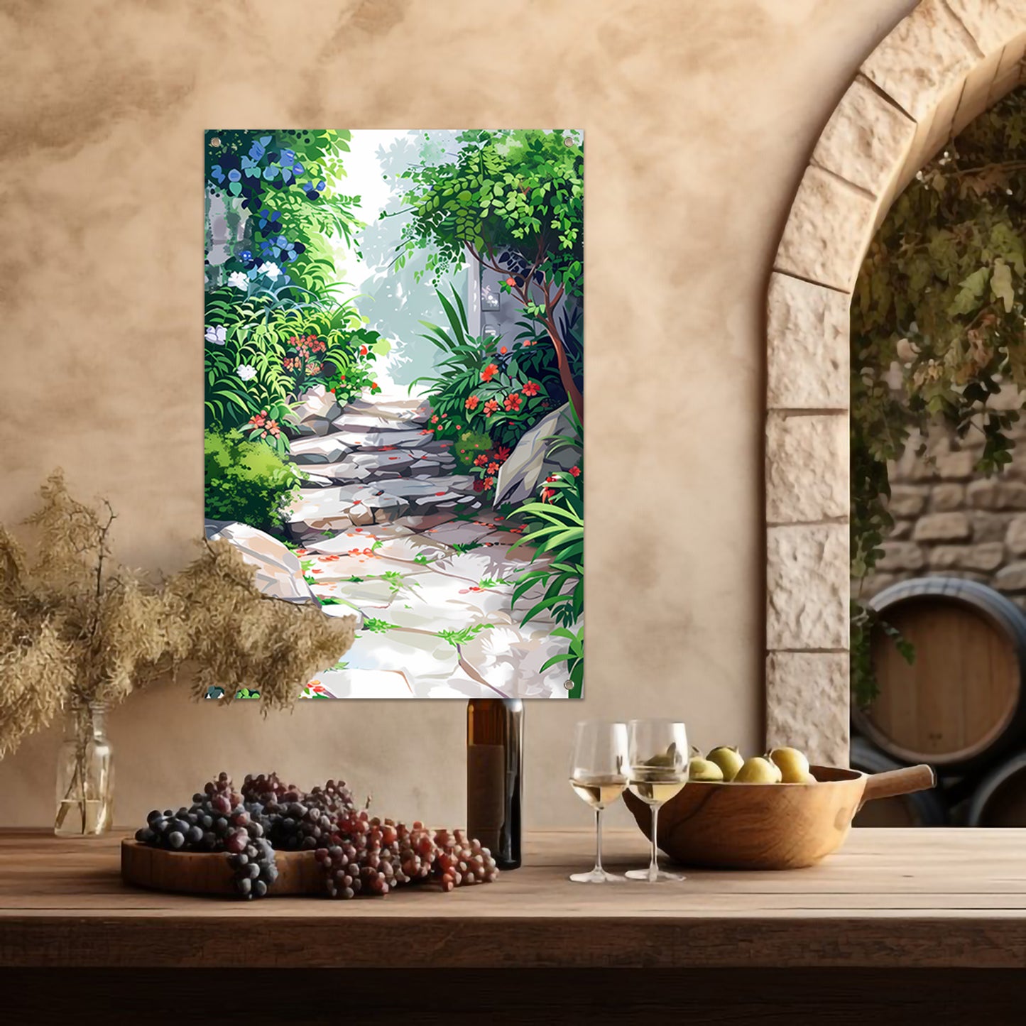 Stenen Pad in Bloeiende Tuin tuinposter