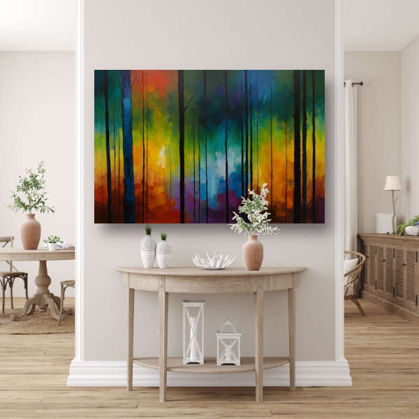 Betoverend Kleurrijk Impressionistisch Boslandschap canvas met baklijst