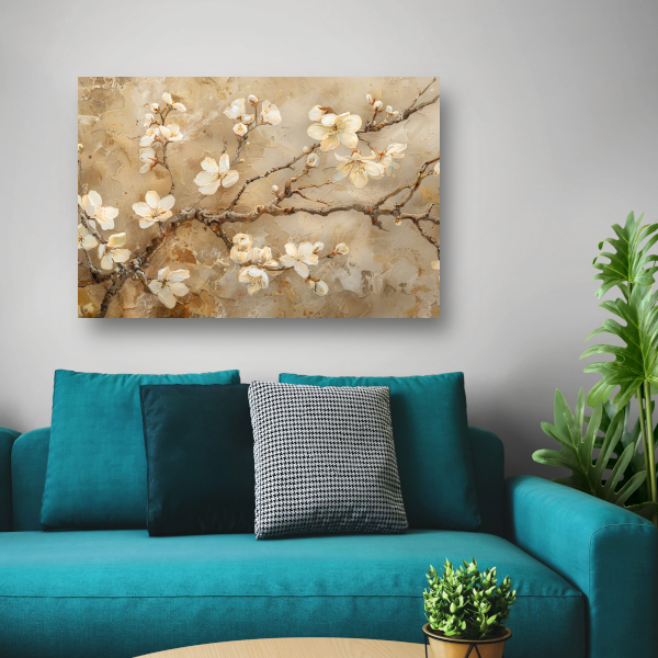 Klassieke Bloesem op Textuurrijke Sepia Achtergrond canvas met baklijst
