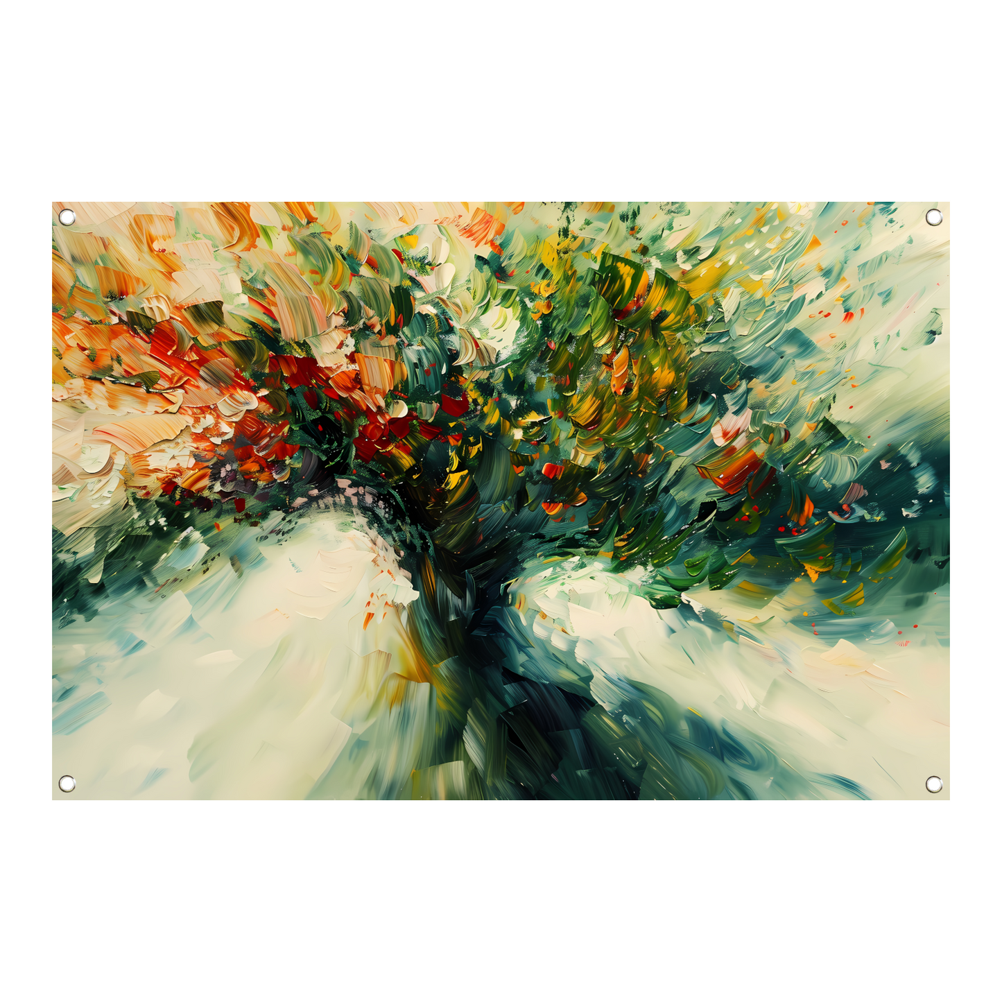 Expressief Abstract Boomlandschap in Levendige Kleuren tuinposter