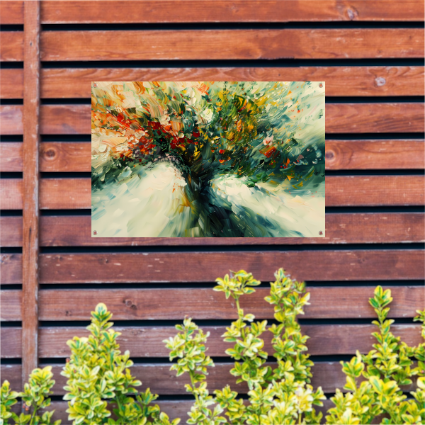 Expressief Abstract Boomlandschap in Levendige Kleuren tuinposter
