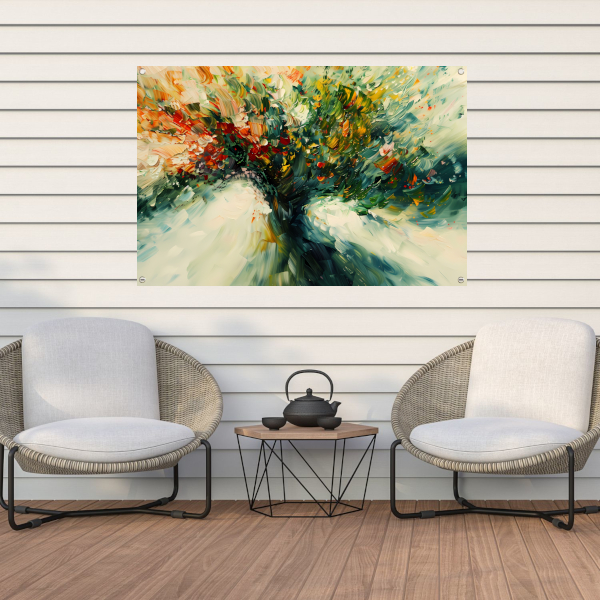 Expressief Abstract Boomlandschap in Levendige Kleuren tuinposter