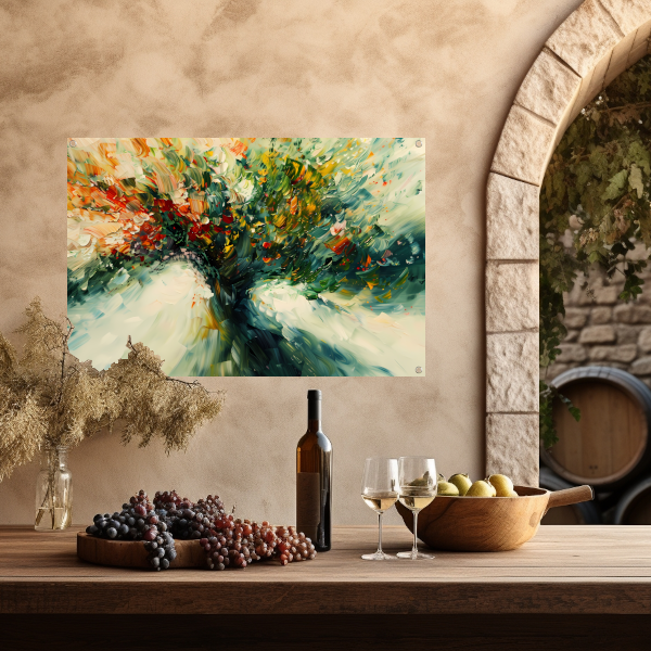 Expressief Abstract Boomlandschap in Levendige Kleuren tuinposter