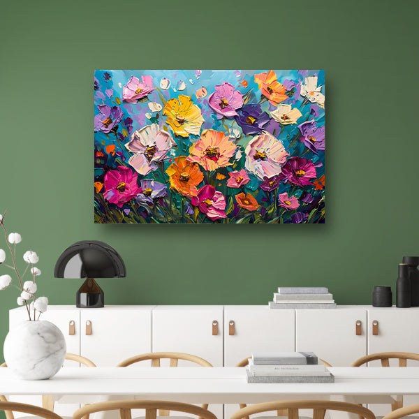Kleurrijk abstract schilderij van bloemenveld poster