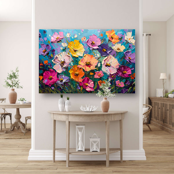 Kleurrijk abstract schilderij van bloemenveld poster