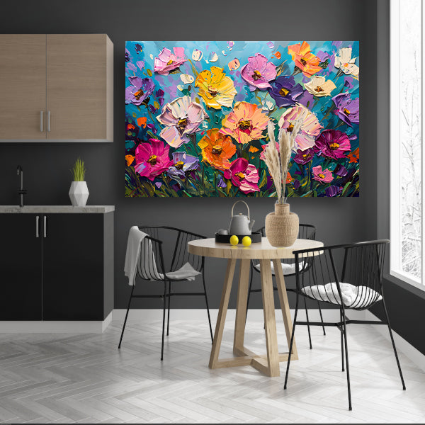 Kleurrijk abstract schilderij van bloemenveld poster