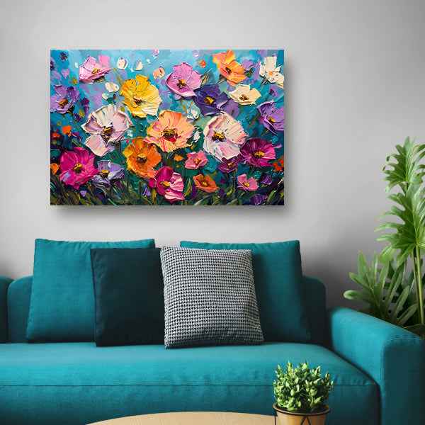 Kleurrijk abstract schilderij van bloemenveld poster
