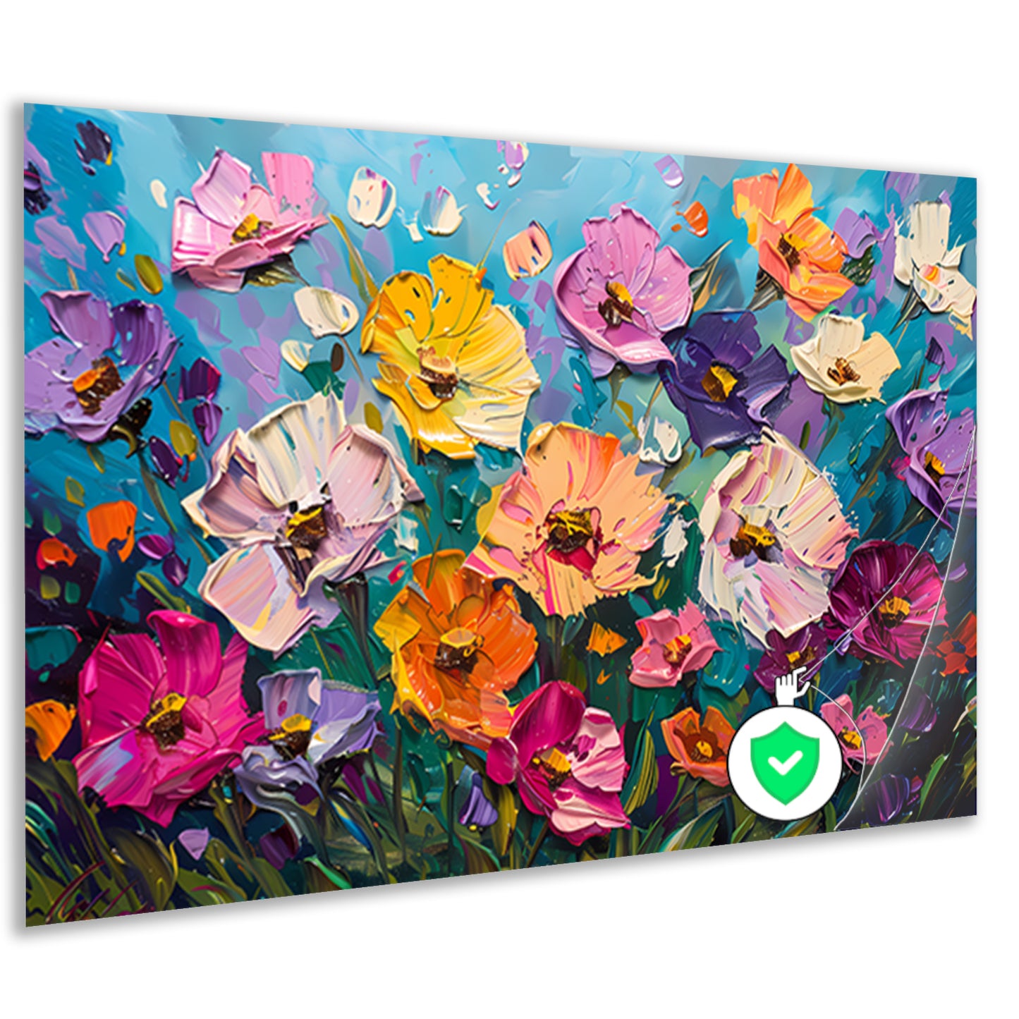 Kleurrijk abstract schilderij van bloemenveld poster