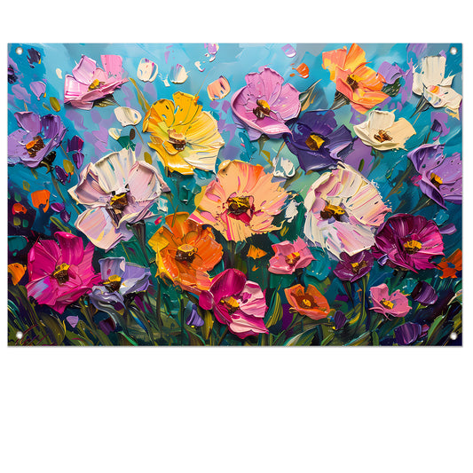 Kleurrijk abstract schilderij van bloemenveld tuinposter