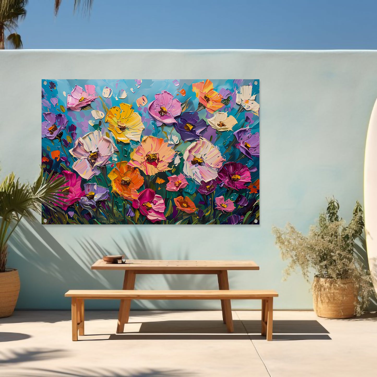 Kleurrijk abstract schilderij van bloemenveld tuinposter
