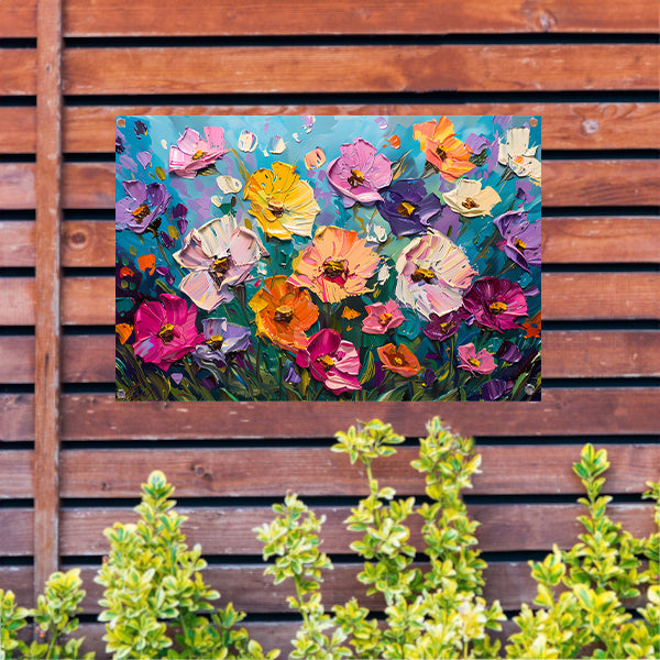 Kleurrijk abstract schilderij van bloemenveld tuinposter