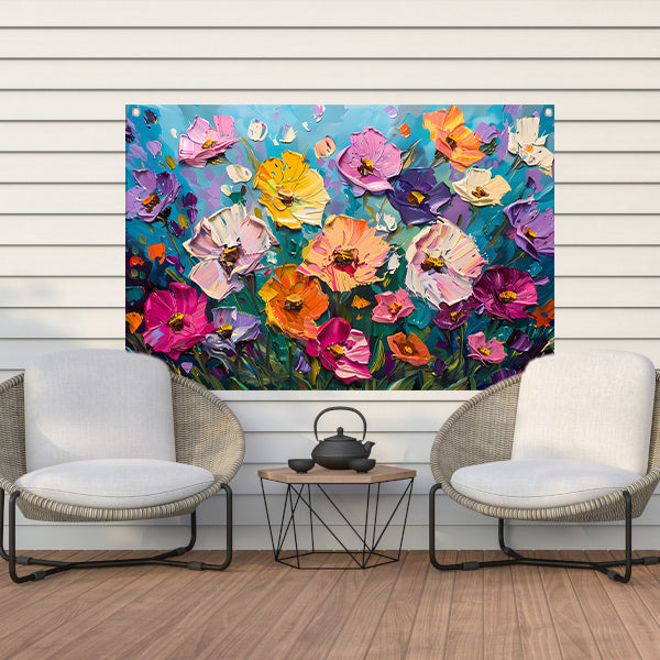 Kleurrijk abstract schilderij van bloemenveld tuinposter
