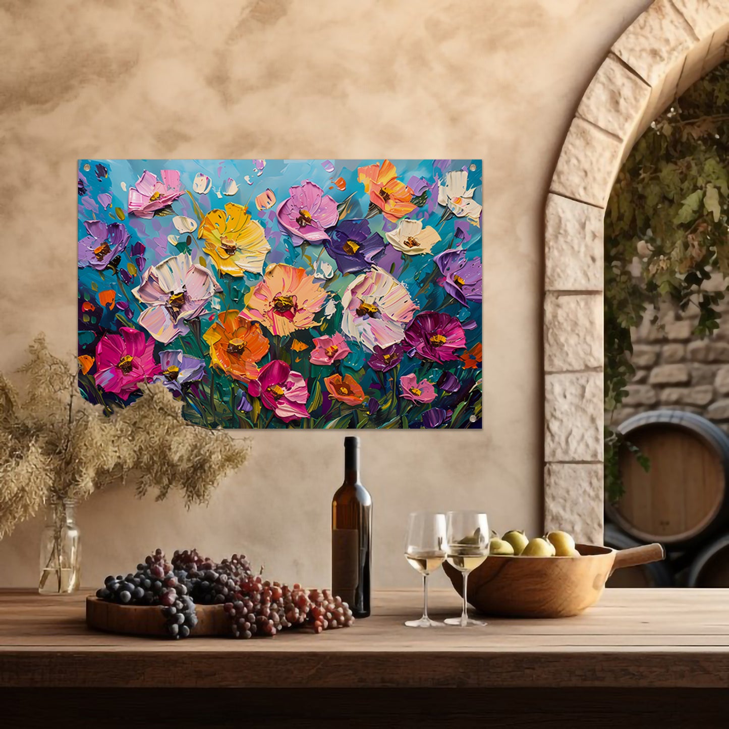 Kleurrijk abstract schilderij van bloemenveld tuinposter