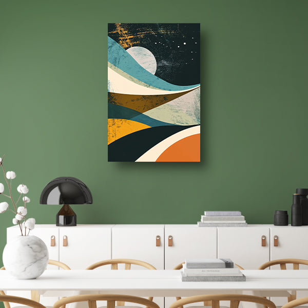 Abstract landschap met maan en sterren canvas