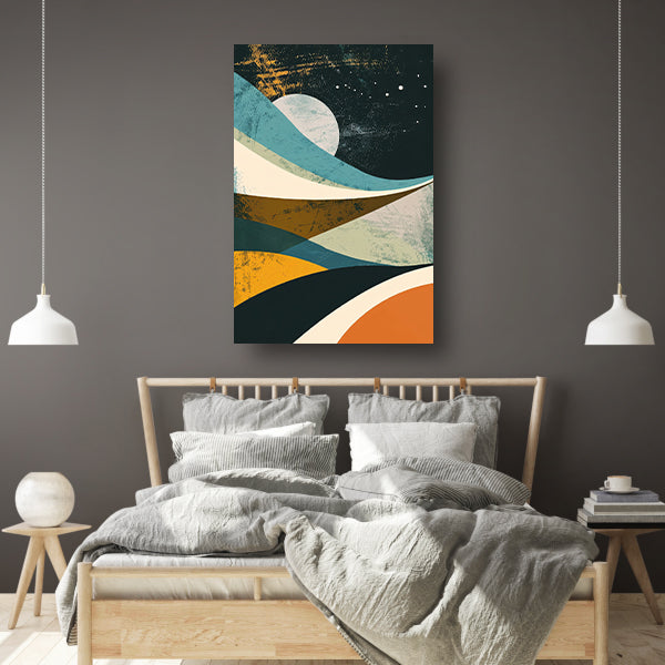 Abstract landschap met maan en sterren canvas