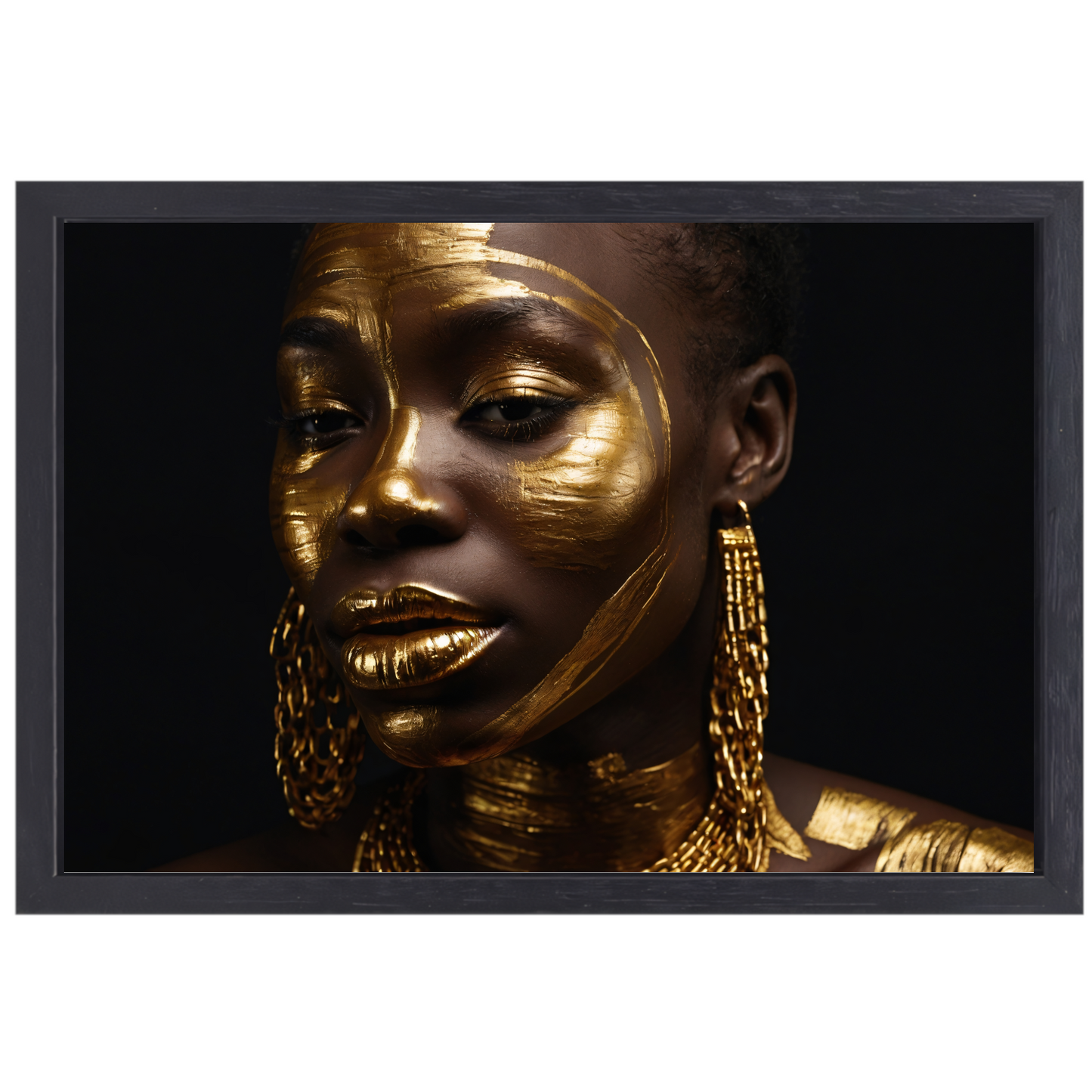 Elegante Gouden Portret van een Vrouw canvas met baklijst