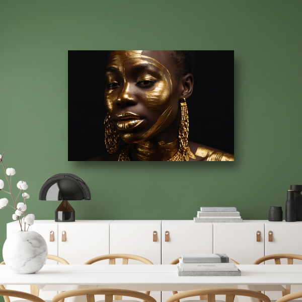 Elegante Gouden Portret van een Vrouw canvas met baklijst