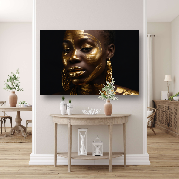 Elegante Gouden Portret van een Vrouw canvas met baklijst