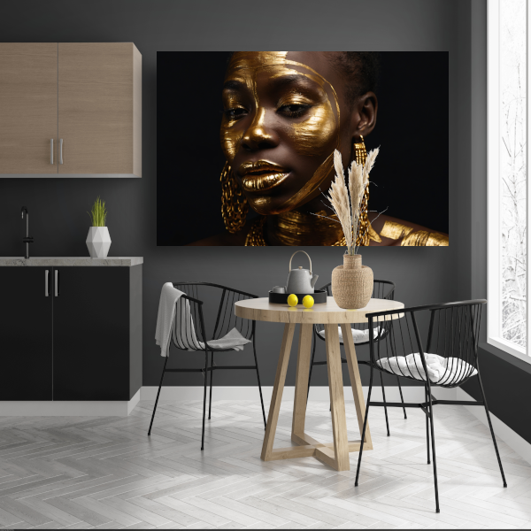 Elegante Gouden Portret van een Vrouw canvas met baklijst