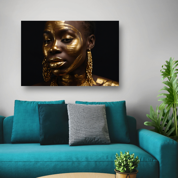 Elegante Gouden Portret van een Vrouw canvas met baklijst
