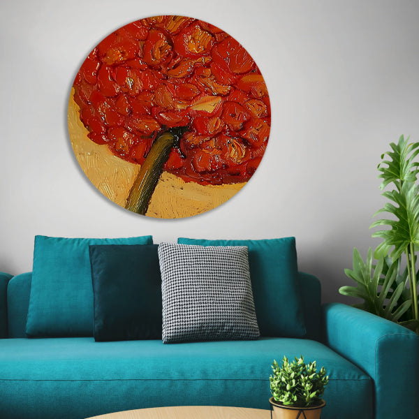 Abstract Bloemenschilderij met Rijke Kleuren aluminium muurcirkel