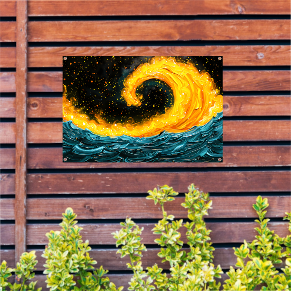 Abstracte schildering van vuur en water tuinposter