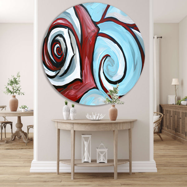 Moderne abstracte schilderij van een roos aluminium muurcirkel