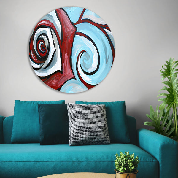 Moderne abstracte schilderij van een roos aluminium muurcirkel