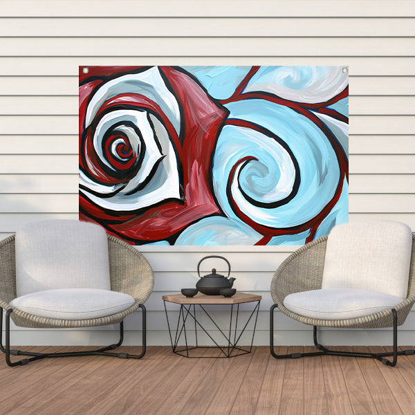 Moderne abstracte schilderij van een roos tuinposter