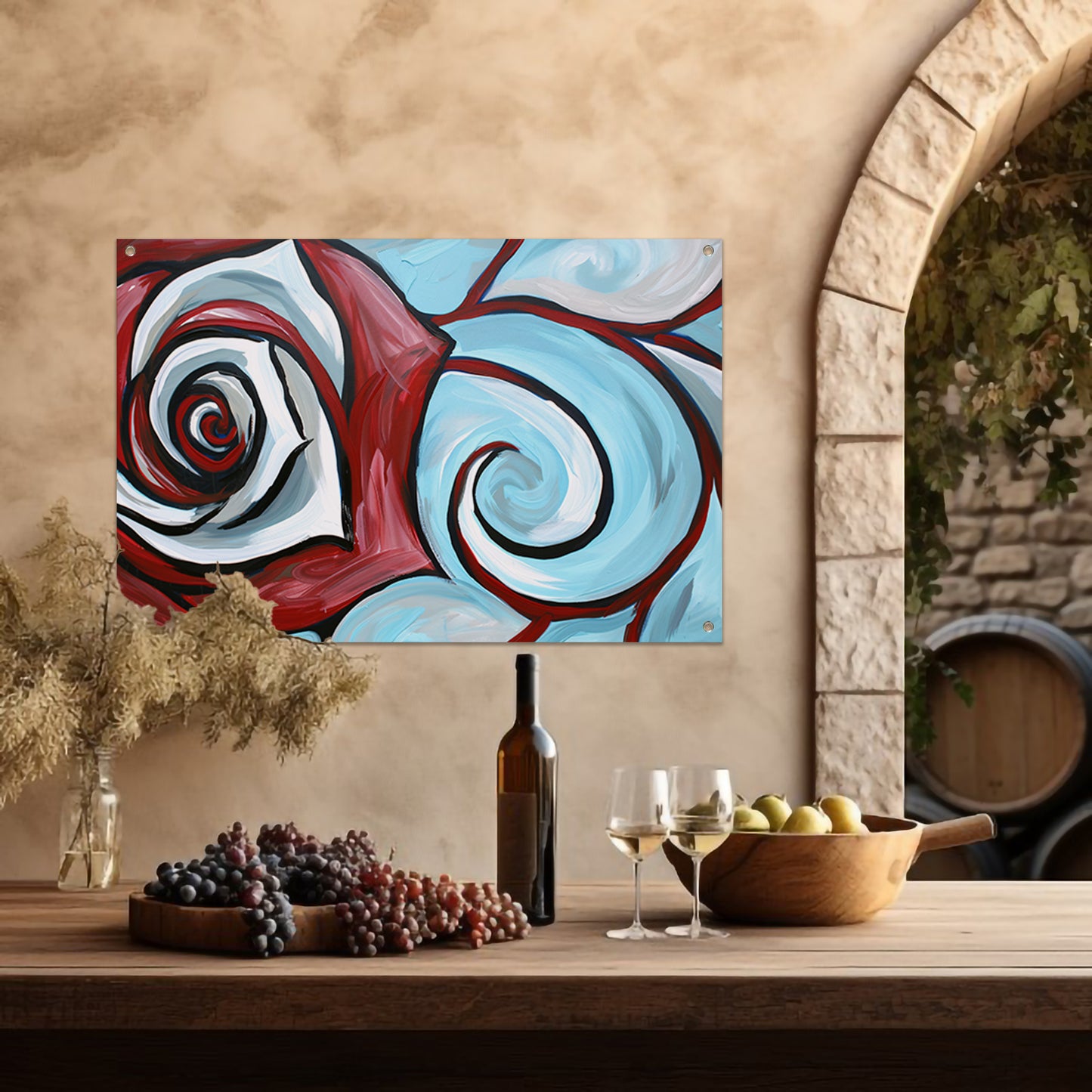 Moderne abstracte schilderij van een roos tuinposter