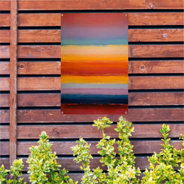 Abstracte horizon in warme zonsondergangstinten tuinposter