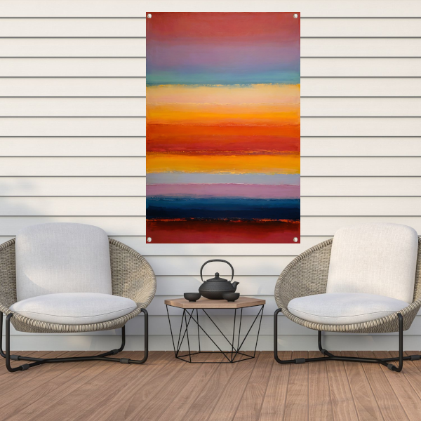 Abstracte horizon in warme zonsondergangstinten tuinposter