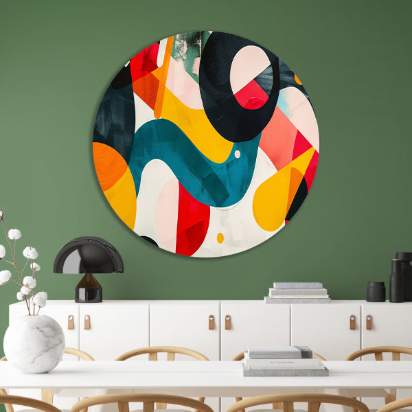 Abstracte vormen en levendige kleuren in harmonie forex muurcirkel