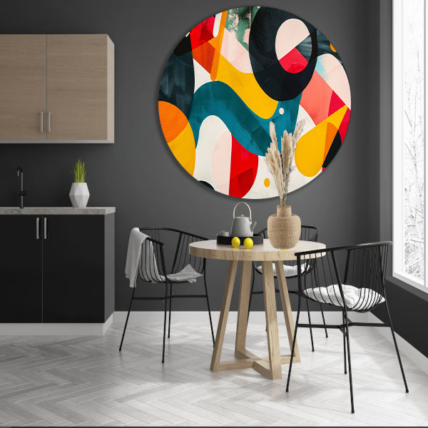 Abstracte vormen en levendige kleuren in harmonie forex muurcirkel