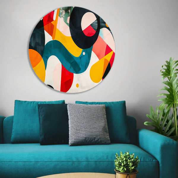 Abstracte vormen en levendige kleuren in harmonie forex muurcirkel