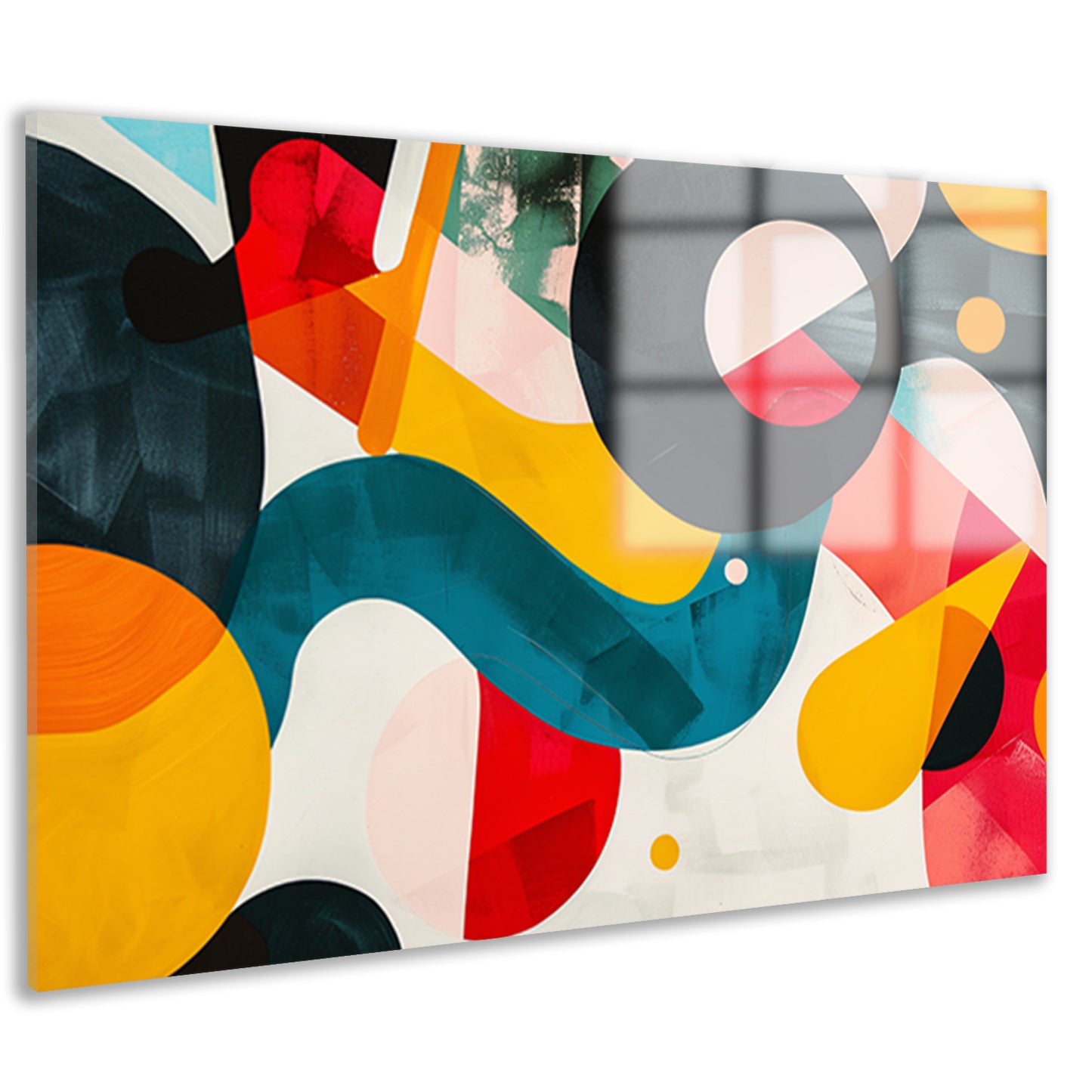 Abstracte vormen en levendige kleuren in harmonie acrylglas