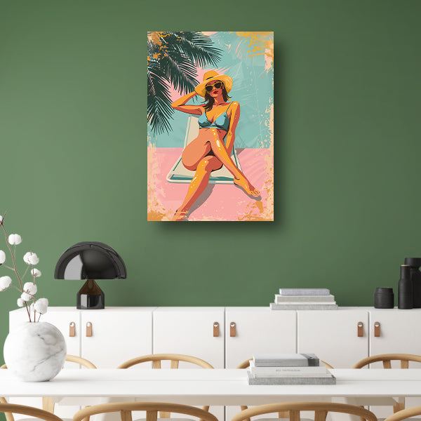 Vrouw in tropisch zonlicht met retrostijl acrylglas