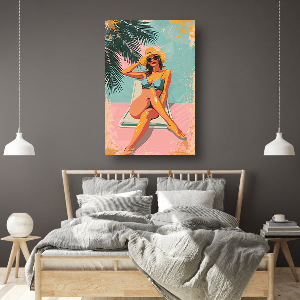 Vrouw in tropisch zonlicht met retrostijl acrylglas