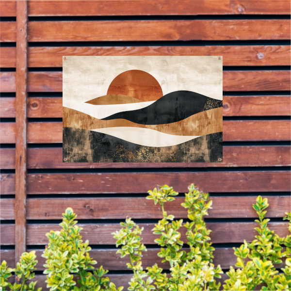 Sepia Tinten Abstracte Zonsondergang Kunst tuinposter